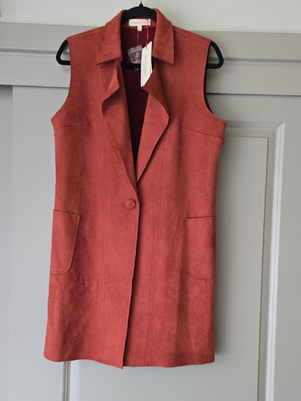 Solitaire Rust Suede Sleeveless Long Vest